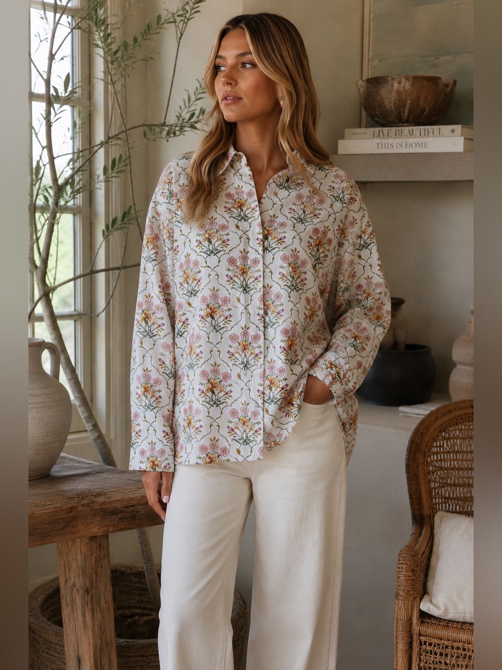 Favorite Daughter the Willow Oversized Shirt in Floral Mosaic Size Medium